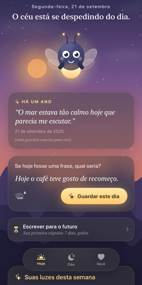 Vagalumi: o Lumi e o espaço para escrever a frase do dia