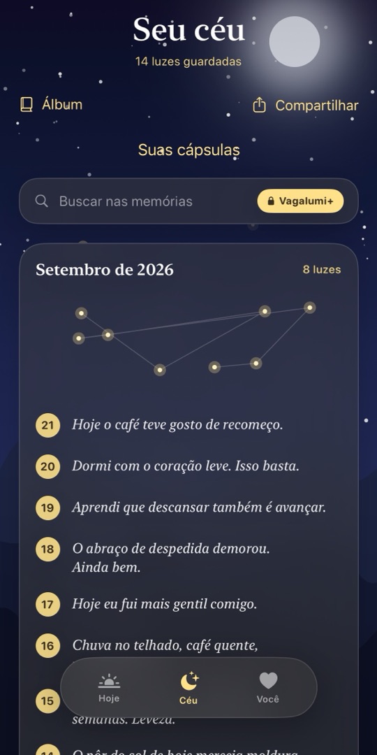 Vagalumi: o céu de memórias, com as frases do mês