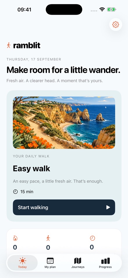 Ramblit: a caminhada do dia, com uma paisagem ilustrada