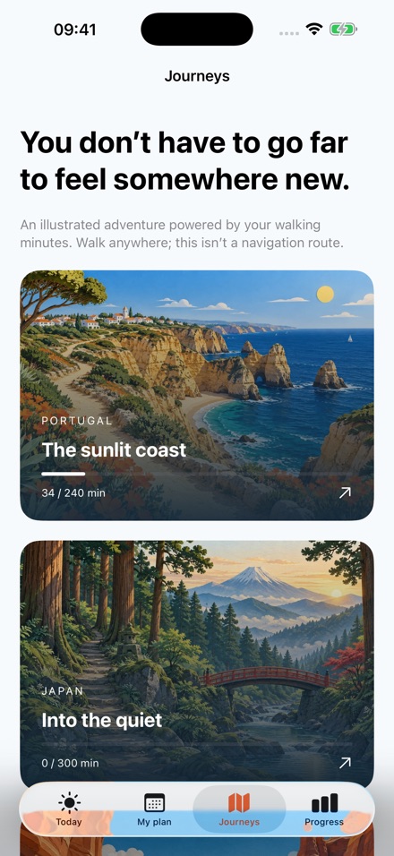 Ramblit: as jornadas ilustradas, medidas em minutos de caminhada