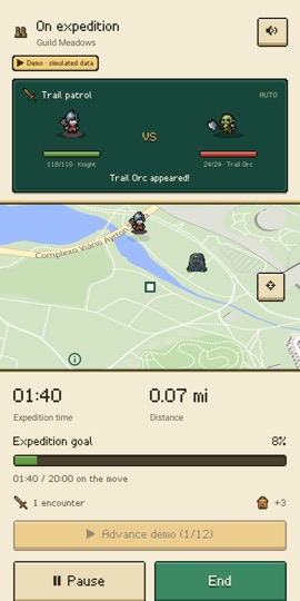 Wanderune: an automatic battle during an expedition, over the map