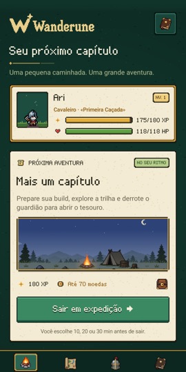 Wanderune: o acampamento, com o herói e a próxima aventura